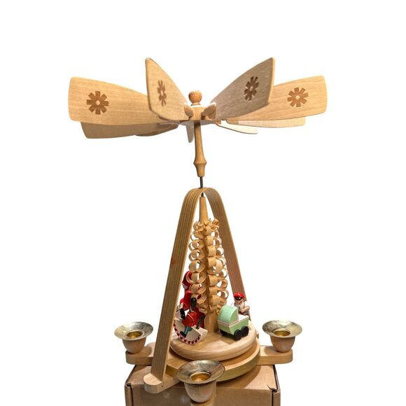 Other - Vintage German Ergebirge Wooden Christmas Pyramid Candle Carousel - santa & Toy